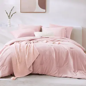 Queen Comforter Set - 7 Pieces Soft Pink Soft Bed in a Bag Queen with Sheets, 2 Pillow Shams, and 2 Pillowcases- Warm Bedding Sets for All Season