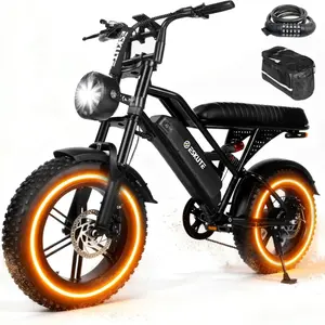 ESKUTE Electric e Bike 1500W Peak Power 28 MPH Top Speed 48V 13Ah Battery 16x4.0 Fat Tires Dual Suspension 2-Seater LED Headlights UL 2849 Certified