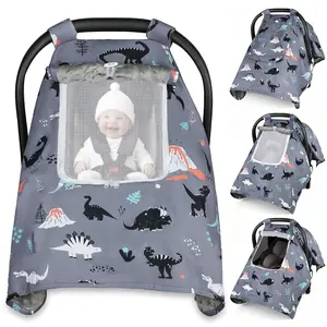 Car Seat Cover Baby, Carseat Covers Baby with 2 Layers Breathable Zipper Windows, Windproof Infant Car Seat Cover, Kick-Proof Baby Carrier Cover for Baby Boy Newborn Essentials