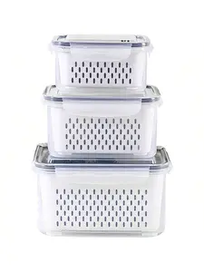 3 Pcs Fruit Storage Containers for Fridge with Strainer Produce Saver BPA Free Airtight Organizer Bins for Lettuce Berry Kitchen Utensils