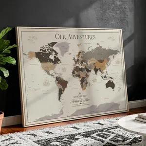 Personalized Travel Tracker Map with Pins Framed Large for Home and Office Decor