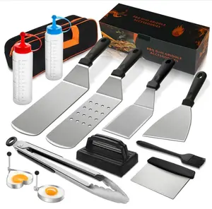 14PCS Griddle Accessories Kit, Flat Top Grill Accessories Set for Blackstone and Camp Chef, Grill Spatula Set with Enlarged Spatulas, Scraper for Outdoor Barbecue