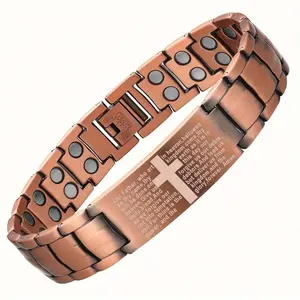 1 men's copper magnetic bracelet, made of pure copper material, with super strong magnetic attraction (3500 Gauss per piece), magnetic therapy bracelet. The pure copper bracelet includes adjustment tools and jewelry gifts. Magnetic Cross Bracelet