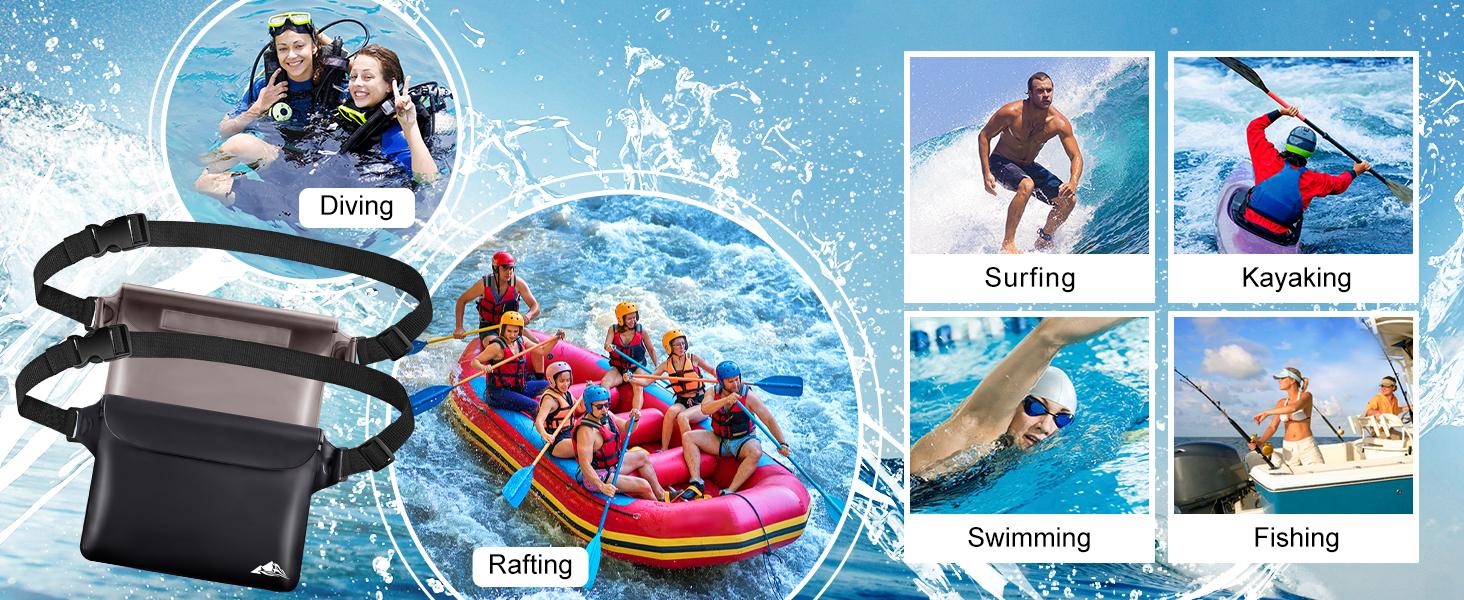 HEETA Waterproof Fanny Pack, Waterproof Pouch Dry Bag 2/3/4 Pack for Phone Passport Purse, Adjustable Waist Strap for Swimming Kayaking Boating Paddle Board Accessories Cruise Beach Camping Essentials