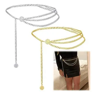 2pcs Waist Chain Waist Belt Belly Chains Silvery + Gold Color Set Pendant Double Layer Gold Waist Chains Necklaces Body Chains Jewelry for Women