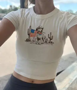 American Flag Dog Baby Tee – Patriotic Y2K Graphic, 4th of July Aesthetic Outfit