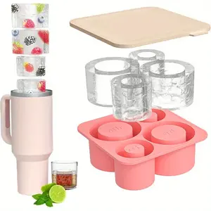 Cup Shaped Ice Cube Mold with Lid, 4-grid Silicone Ice Cube Mold, Reusable Ice Cube Maker for Home Kitchen, Containers, Ice Molds, Ice Cube Tray