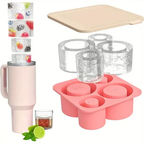 1pc Slow melting silicone ice tray, 4-panel covered easy to release ice cube mold, large capacity water cup accessories Ice Cube Trays for coffee, cocktails, and cold drinks enthusiasts, Ice Molds, Whiskey Ice Cubes Mold