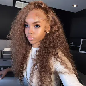 36 inch 34 inch Chocolate Brown Deep Wave 13x6 HD Transparent Lace Front Human Hair Wigs For Black Women 13x6 Lace Frontal Wig Natural Wigs Indian Hair Wigs On Sale Clearance 180 Density Long Hair TikTokShopBlackFriday