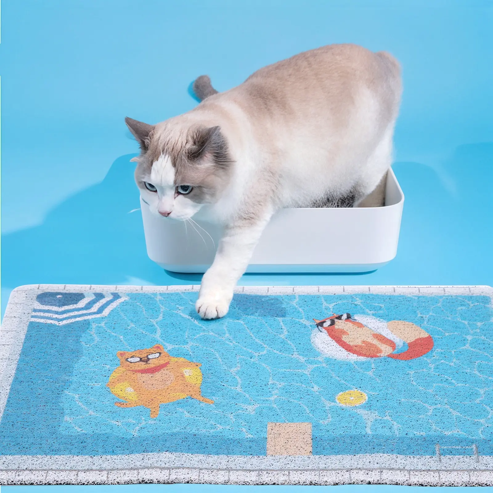 Happy & Polly Cute Pool Print Cat Litter Mat, Playful Look Pet Supply Pad That Traps Messes for Litter Trapping Needs