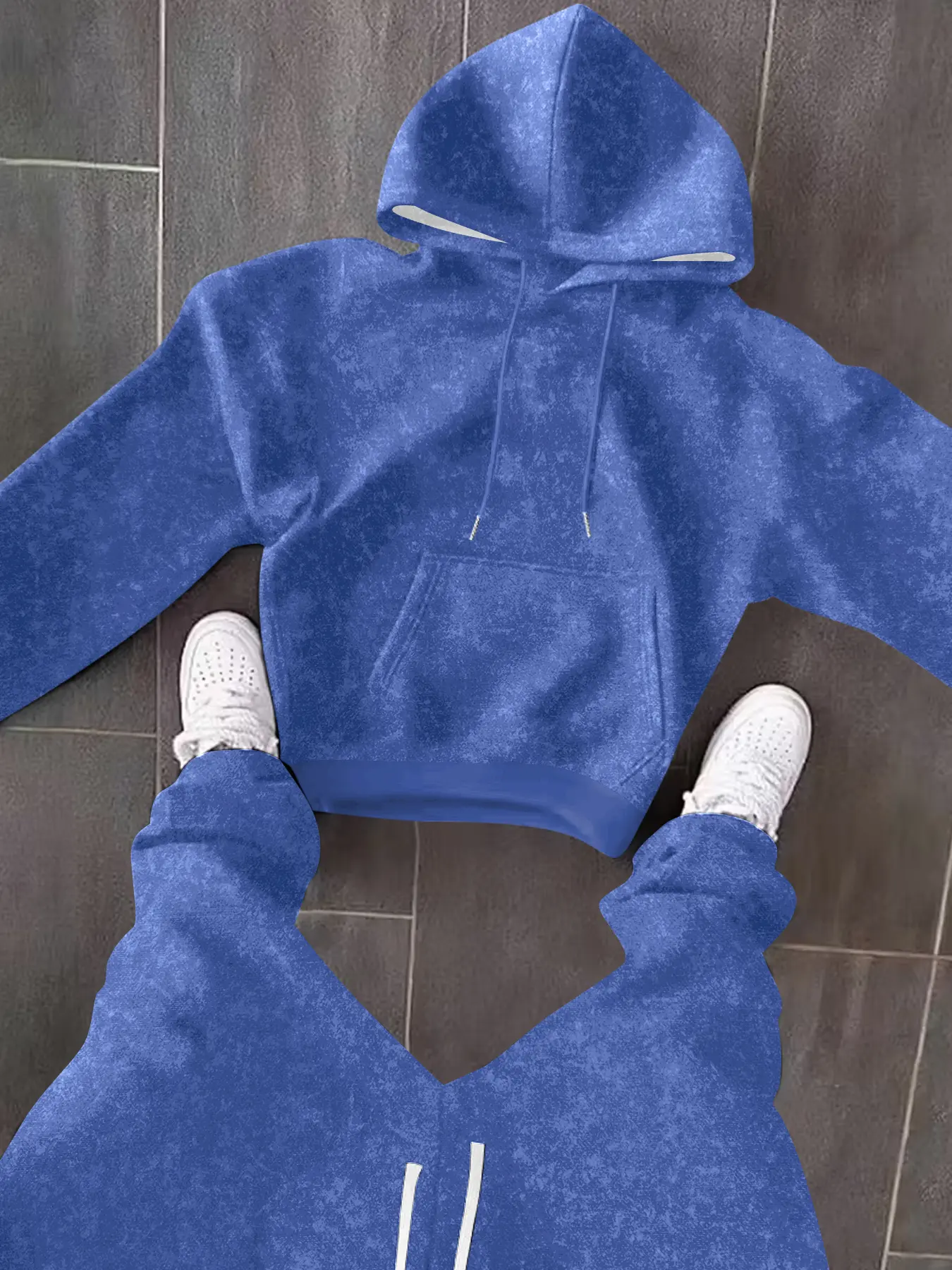 Men’s black long-sleeve hooded sweatshirt and pants set, American street Y2K style, fashionable casual design with slight stretch and refined pockets