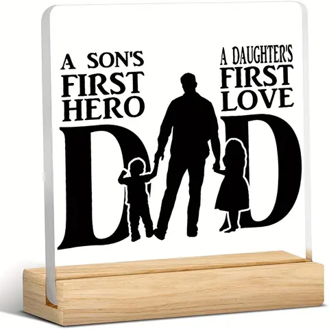 Letter Pattern Desk Decoration with Wooden Stand, Novelty Desk Decor, Acrylic Desktop Ornament for Home Office, Home Decor Products, Gift for Dad