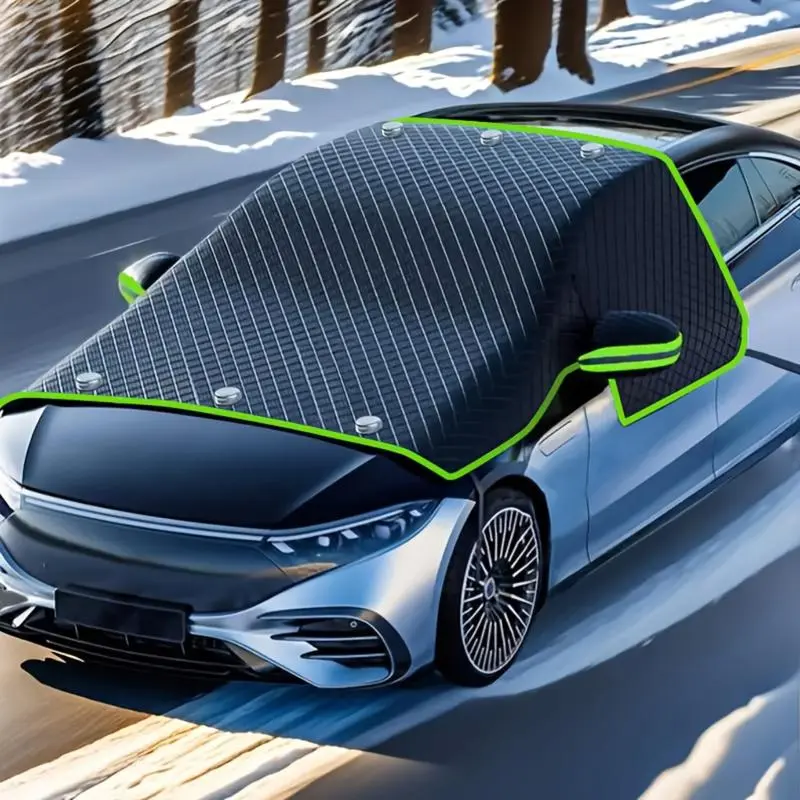 All-Vehicle Compatibility Frost Guard Windshield Cover Front Window, Durable Polyester Oxford Fabric Snow Ice Shield, UV-Blocking Sunshade, Easy-Install Winter Driving Accessory
