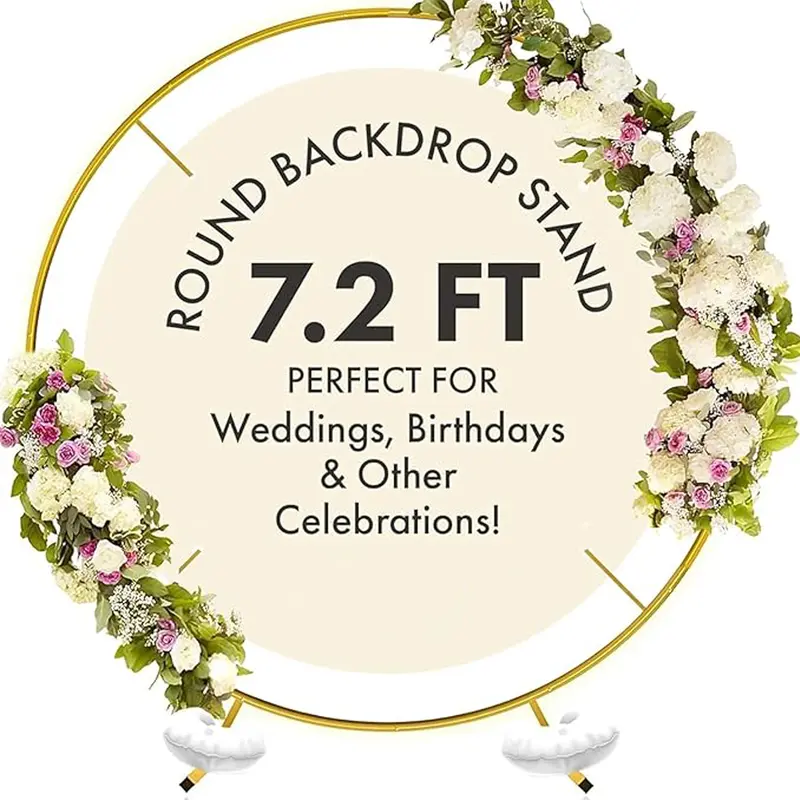 HOOPLE Premium 7.2 ft Galvanized Iron Balloon Arch Kit - Solid Aluminum Stable Base Circle Frame Backdrop Stand, Water Bags, 50 Flower Clips, Glue for Wedding, Anniversary, Baby Shower (All Accessories Included, Solid Pattern)