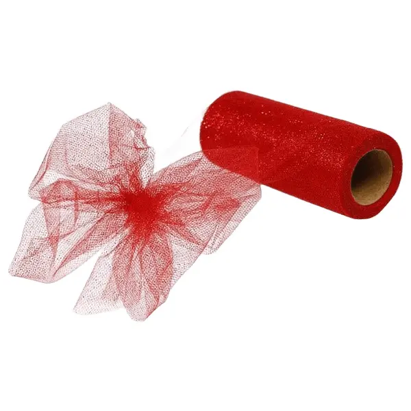 6" x 25yd Glitter Tulle Red