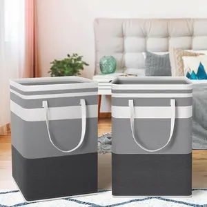 2 Pack Large Space Saving Family Laundry Baskets, Waterproof and Freestanding Laundry Hampers, Portable Collapsible tall Clothes Hamper with Reinforced Handles durable stitching in Laundry Room, College Dorm, Bathroom, Bedroom (Gradient Grey, 75Lx2)