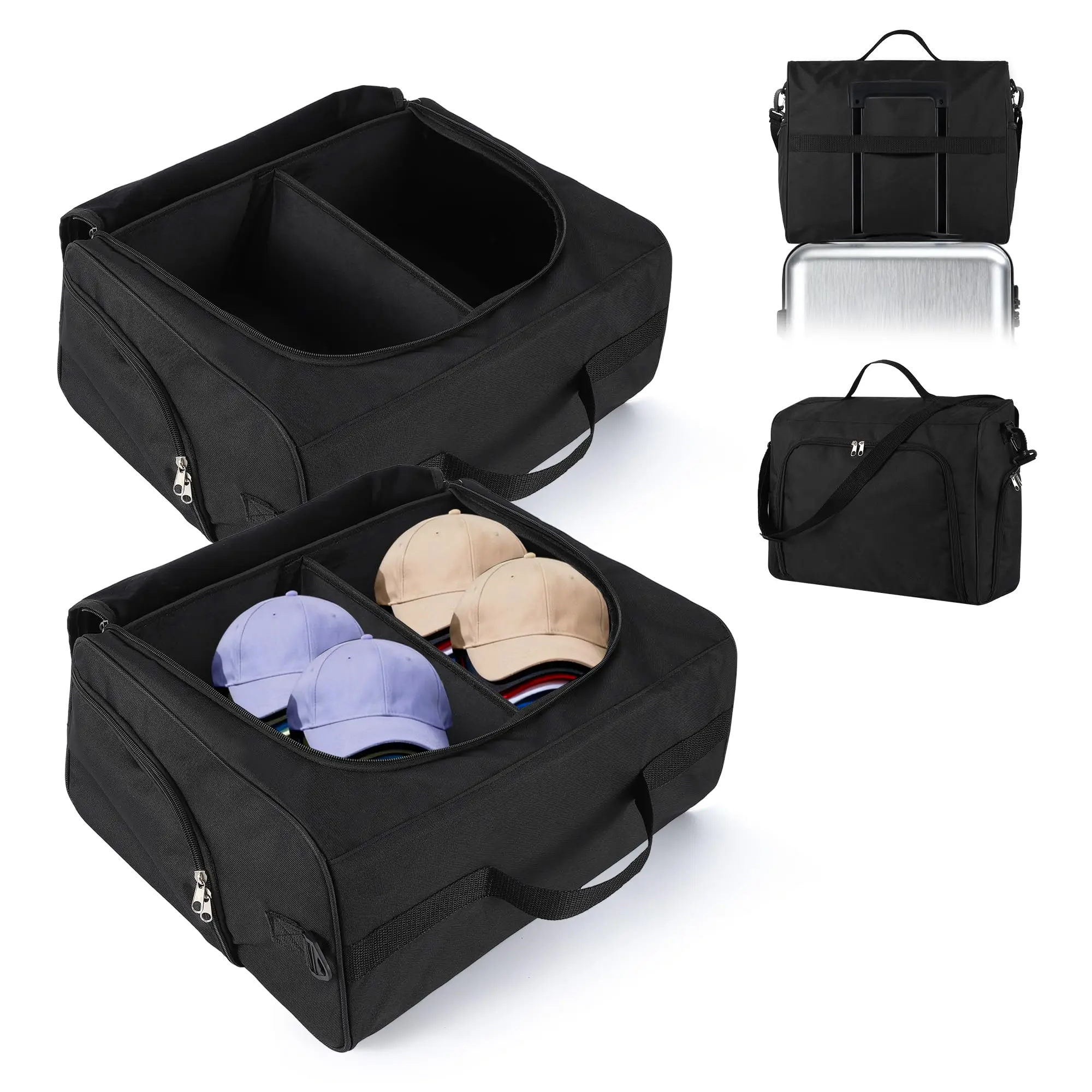 Garvee 2 Pack Hat Organizer for Baseball Caps, 900D Oxford Fabric Hat Storage Bag with Removable Shoulder Strap, Portable Snapback Cap Carrier for Traveling & Moving, Black