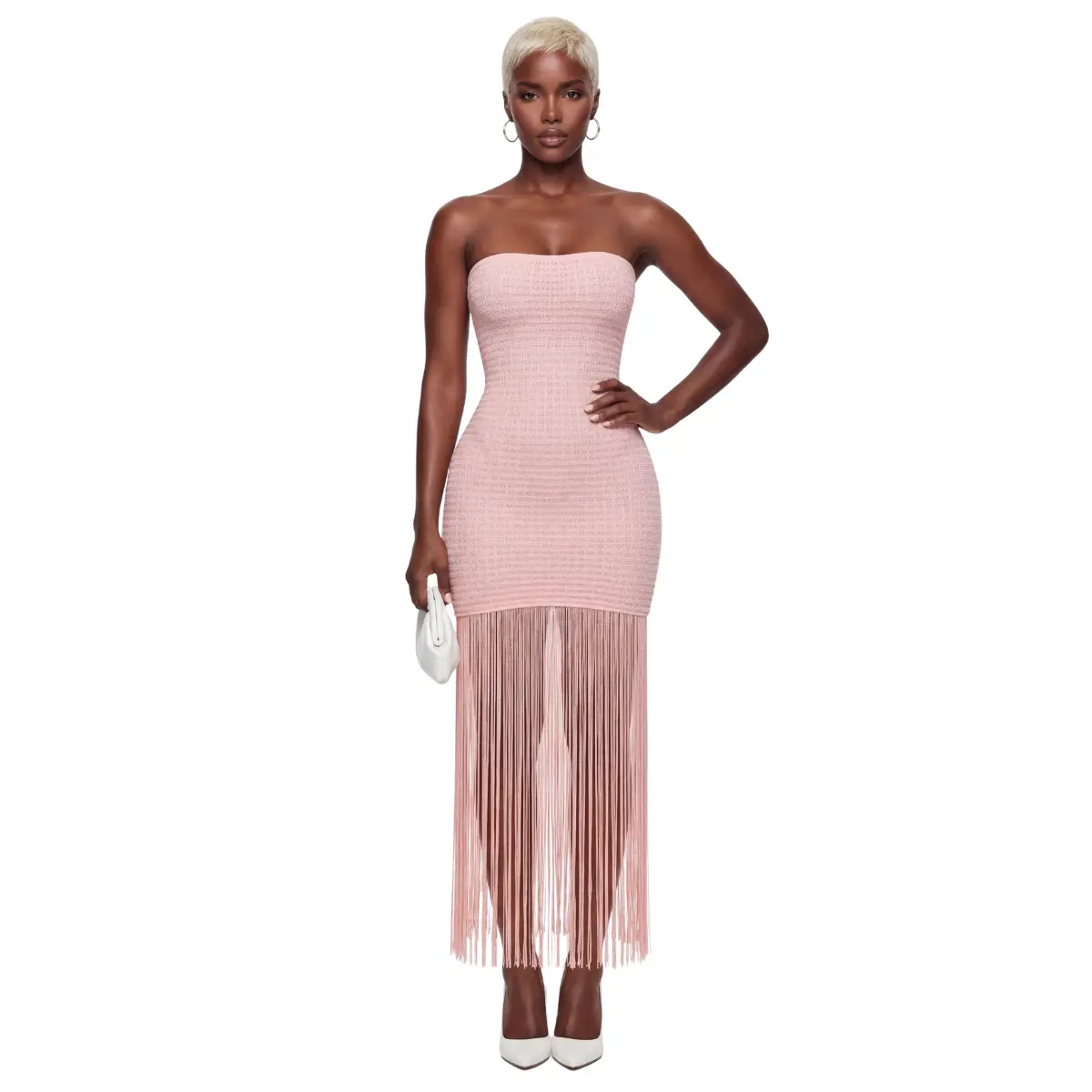 Pretty in Fringe Midi Dress (Blush Pink)