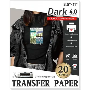 Heat Transfer Paper for T Shirts 20 Sheets, 8.5" X 11" Iron  Transfer Paper for Dark Fabric Printable HTV Heat Transfer Vinyl for Inkjet Printe