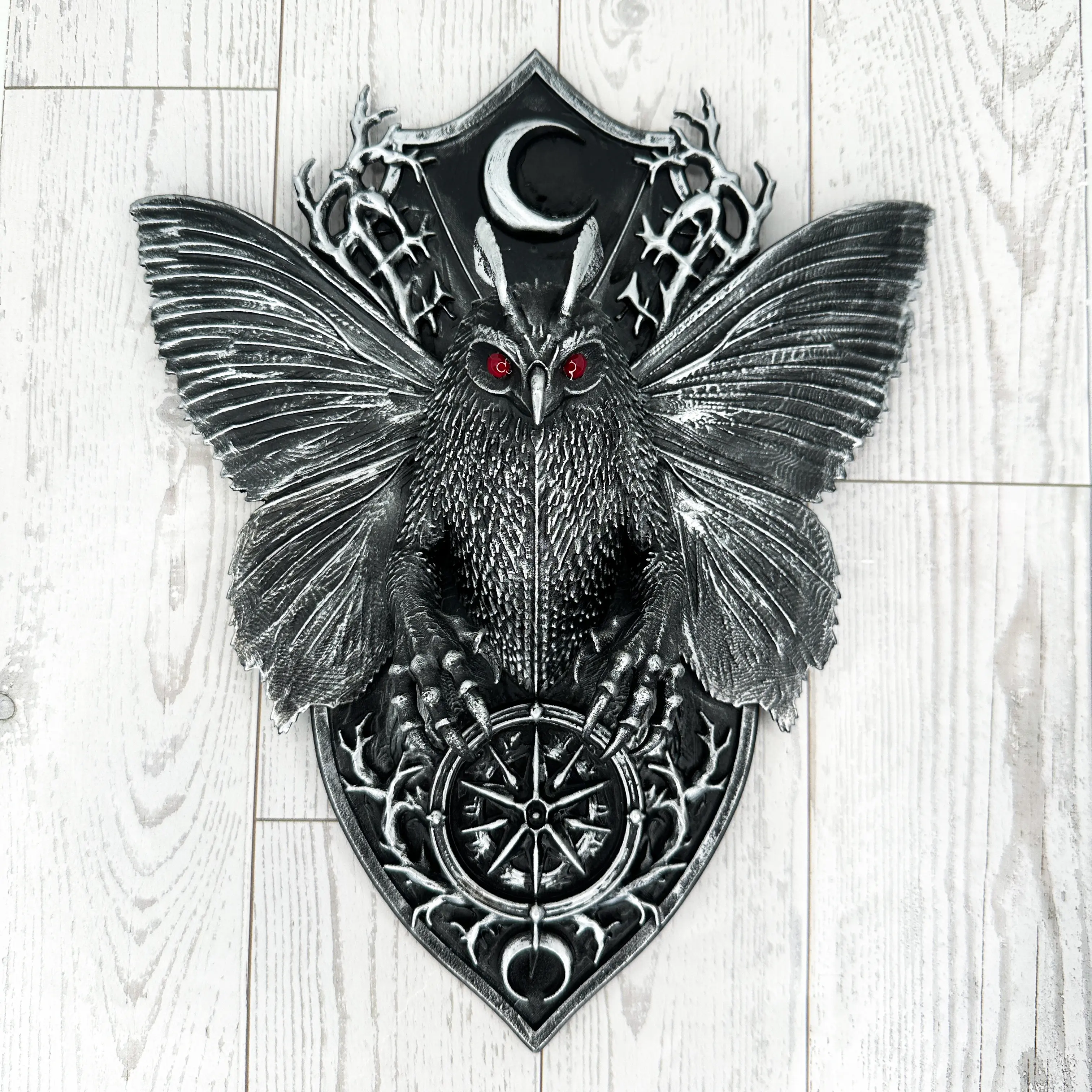 Mothman Wall Plaque | Gothic Cryptid Wall Decor | Handcrafted by Studio Nightshade