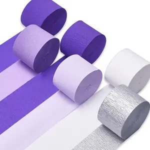 PartyWoo Purple Crepe Paper Streamers, 6-Piece 492ft Pack with Light Dark Purple, Lavender, White, Silver Options for Birthday, Princess Theme Party Decorations