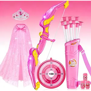 Kids Bow and Arrow Set Toys for Girls, 10 Suction Cup Arrows,LED Light Up Archery Bow Set with Princess Cape and Crown,  Indoor and Outdoor Play Birthday Gift Toy for 3-8 Year Old Girls