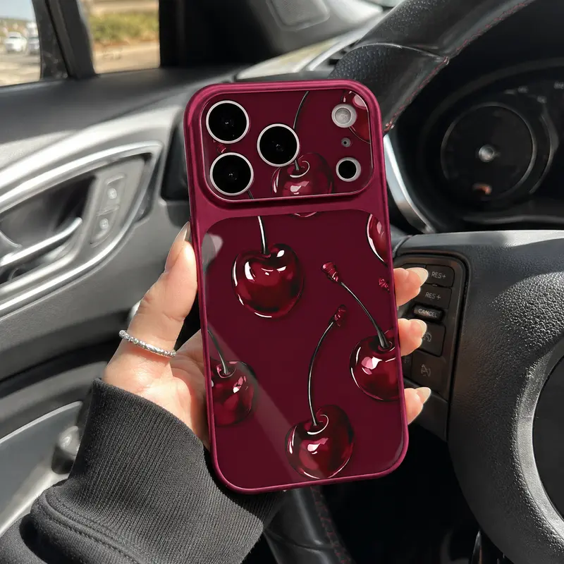 Coquette Cherry Girl Burgundy Phone Case for iPhone 18 17 16 15 14 13 12 11 Pro Max, Fall Aesthetic Dark Red Glossy Cover with Full Camera Lens Protection ----985