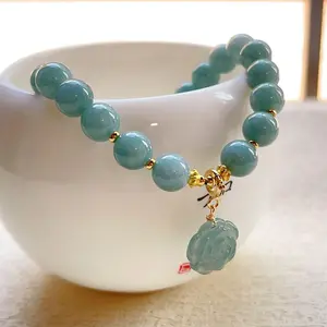 Jade bracelet for good luck ,natural blue water jade bracelet with a camellia,retro and elegant for daily ,for mum's gift,for girlfriend's gift