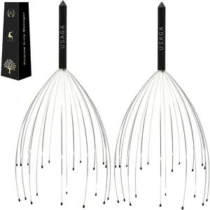 Head Massager Scalp Massager 20 Fingers Head Scratcher, Stocking Stuffers Gift for Scalp Body Relaxing (Black & Black)