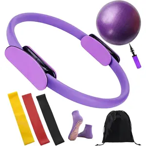 Pilates Ring and Ball Set 12 Inch Magic Circle Pilates Ring with 3 Resistance Bands Home Pilates Kit for Women Workouts Pilates Set for Beginners, Fitness Gift