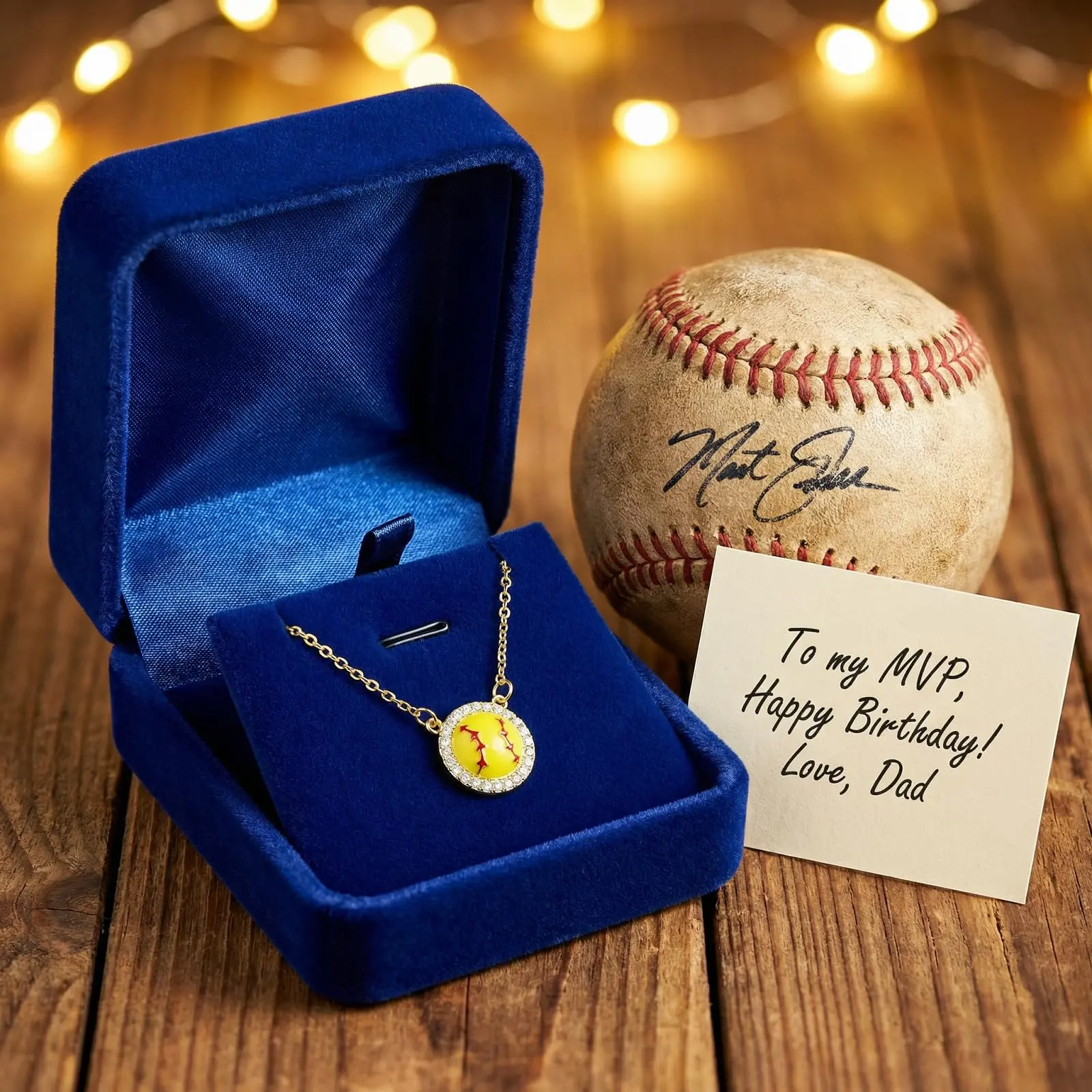 Women's Gold-Plated Cubic Zirconia Sparkling Baseball Pendant Necklace - 16-Inch Main Chain, Adjustable Chain & Link Jewelry, Female Fit Athletic Gift, Soccer, Daily Wear gifts for women, Volleyball, Sport, Coaches, Lab Cz Stone, Athletic Jewelry, Birthda