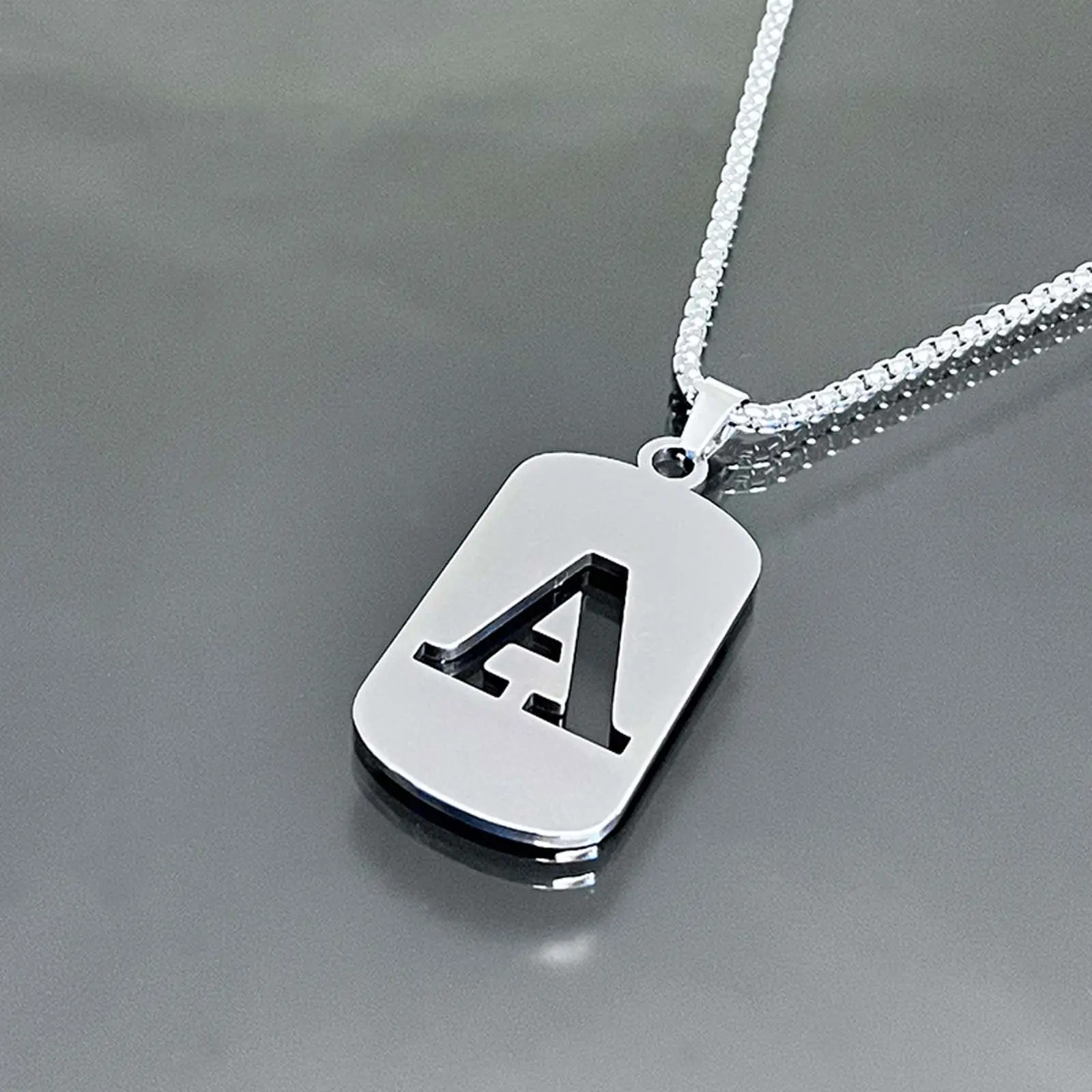 Personalized Initial C Necklace - Minimalist Silver Hollow Pendant, Polished Box Chain Fashion Necklace, Artificial Gemstone Accessory, Casual Wear Jewelry Gift, Personalized Pendants, Initial Necklaces