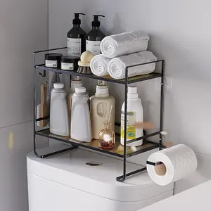 Over The Toilet Storage Shelf, 2-Tier Large Capacity Bathroom Storage Organizer With Paper Holder And 2 Hooks, Space Saving Metal Home Storage Rack