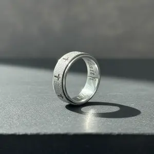 Faith Over Fear Spinner Cross Ring for Men & Women – Anxiety Relief Fidget Ring, Rotating Stress Relief Band, Stylish Gift