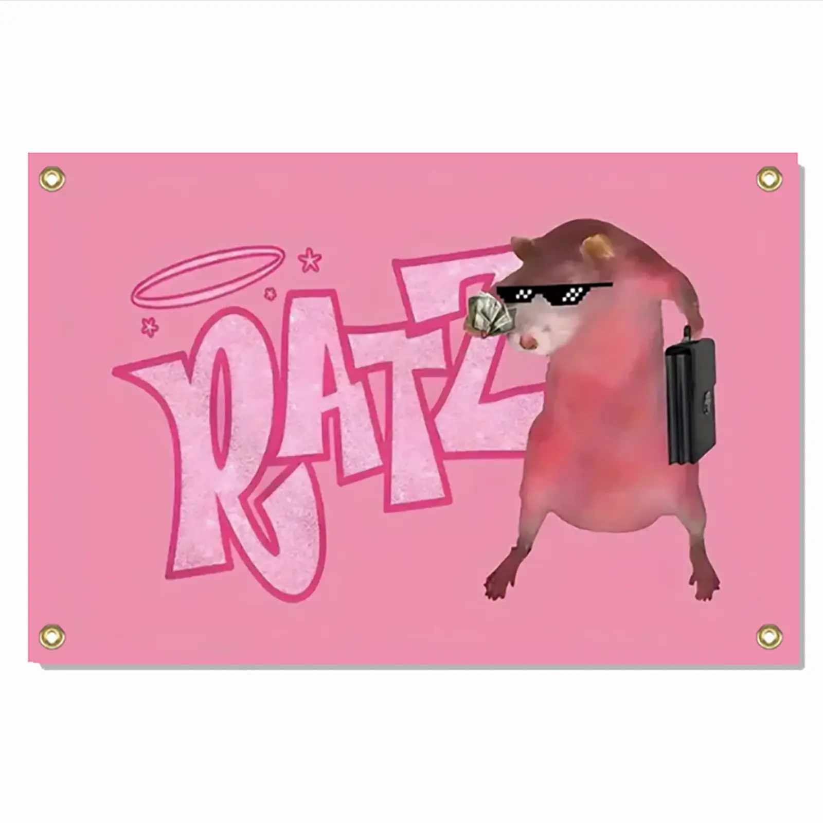 RATZS Pink Animal Print Mouse Tapestry, 3x5Ft Synthetic Digital Print Wall Hanging, UV Fade Proof Durable Indoor/Outdoor Home Decor with 4 Brass Grommets (Ceilings, Dorm Use & Outdoor Party Banner Option)