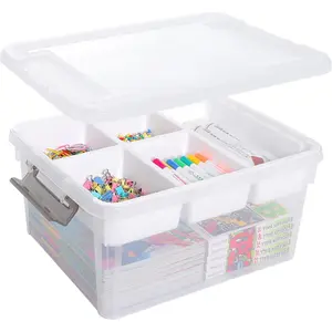 17 Quart Plastic Storage Box, with Detachable Tray Craft Storage Box and Transparent Storage Container for Organizing Beads, Tools, Sewing, Playdough