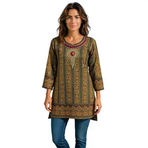 Digital Printed Pure cotton tunic, Multi color, Short Kurti, Soft and Breathable Top. - 1081-L