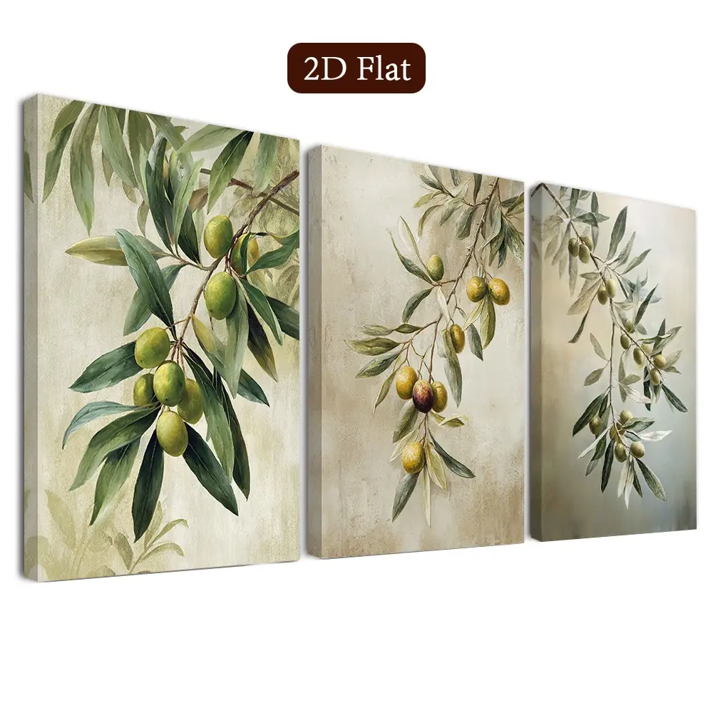 3 Piece Olive Branch Framed Wall Art Set, Mediterranean Canvas Poster, Vintage Artistic Decorative Print, Natural Elegant Poster, Home Office Bathroom Bedroom Decor, Botanical Prints, Decorative Artwork