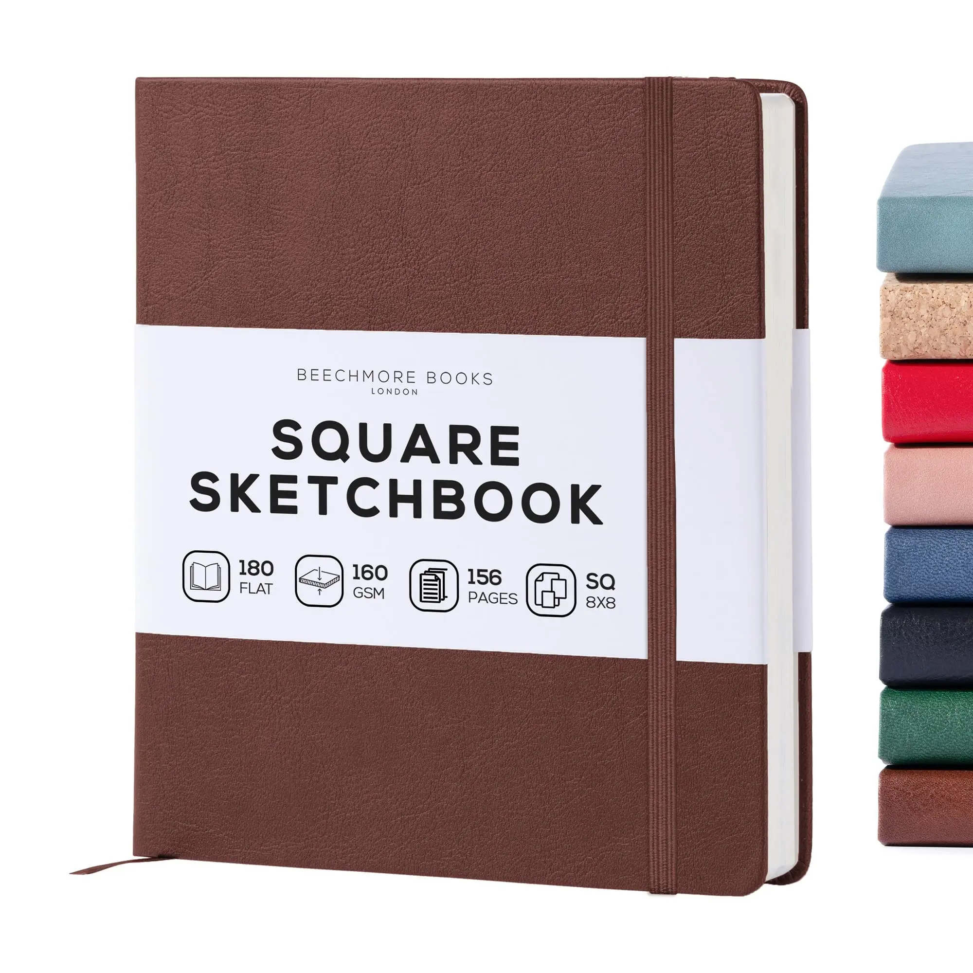 Beechmore Books Square Mixed Media Sketchbook - 8x8 Inch Professional Art Journal, 160 GSM / 98 lb Ivory Paper, Perforated Pages, Vegan Leather Hardcover, Lay-Flat Design for Drawing & Doodling