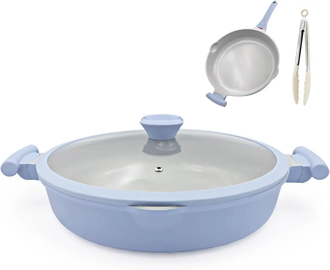 Cook Meals for the Whole Family! WENZHUO 14 Inch Large Ceramic Nonstick Deep Saute Pan with Lid & Helper Handle, Works on All Stoves (PFOA-Free)