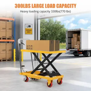 28.5" Hydraulic Lift Cart - Premium 500Lbs Capacity Platform Dolly for Industrial Use with Scissor Lift, Non-Slip Pad & 4 Wheels, Yellow