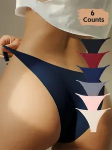 Women's 6-Pack Low-Waist Bikini Triangle Panties, Soft Comfortable Seamless Underwear, Lightweight Breathable Daily Wear, All Seasons, Bikini Briefs