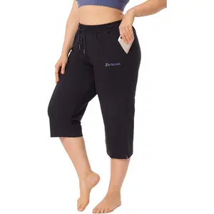 Women's Plus Size  Indoor Jersey Capri Walking Crop Pants with Pockets Drawstring Soft