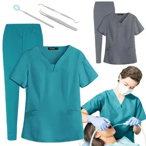Unisex Medical Nurse Beauty Salon Workwear Medical Scrubs Top and Pants Hospital Surgical Work Clothes for Women and Men