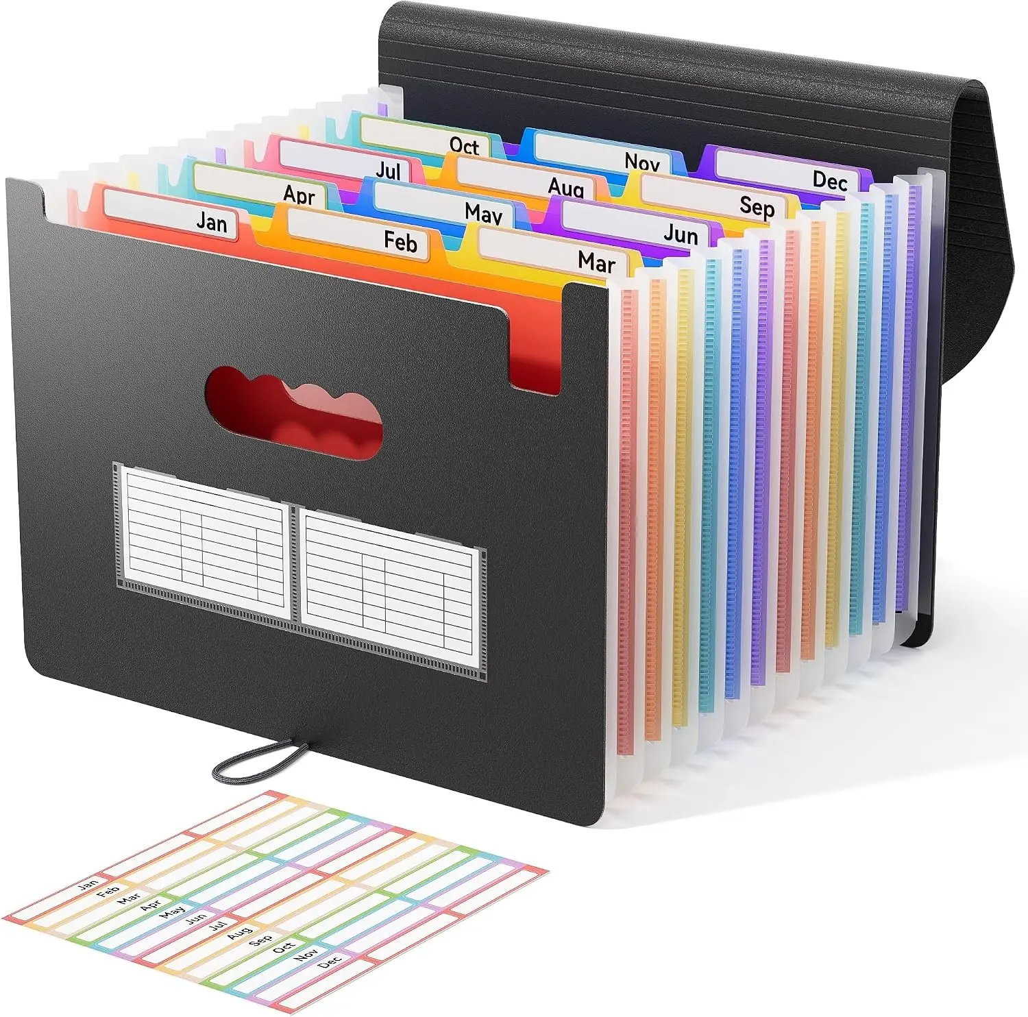 Expanding File Folder 12 Pockets Accordion File Organizer | Portable A4/Letter Size Expandable Filing Box, Accordion Document & Receipt Organizer with Extended Removable Colored Tabs