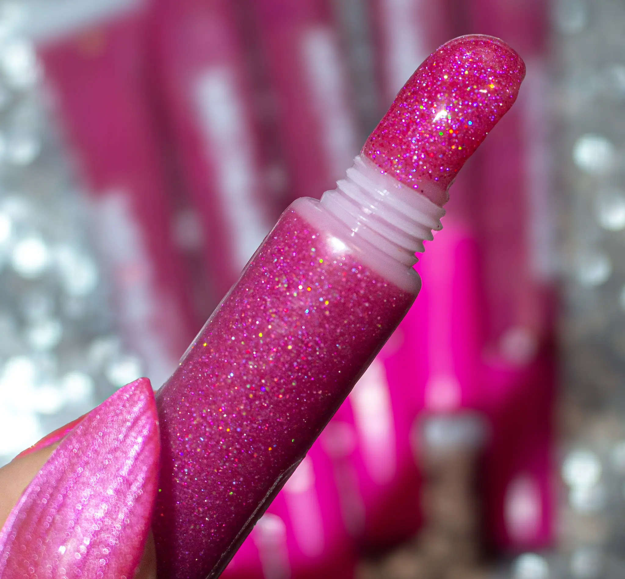 Party Gal Holographic Pink Shimmer Lipgloss with Coconut Grape Moisturizer, Nourishing Hydrating Lip Care for Dry Summer Lips, Long-Lasting Juicy Formula