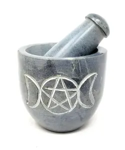 Grey Triple Moon Pentacle Pestle & Mortar