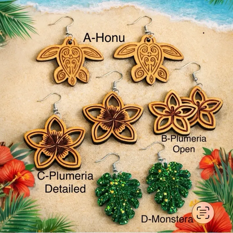 Hawaiian Earrings Collection | Plumeria, Honu Turtle, Monstera Leaf | Lightweight Wooden & Resin Earrings | Tropical Island Jewelry | Mackie Trends