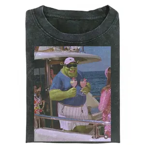 Shrek Vacation Graphic Tee, Shrek in Vacation Mode Shirt, Shrek with Drinks Graphic Tee, Funny Shrek Shirt, Meme Shirt, Gift for Men, Gift for Women, Crew Neck T-shirt, Trending T-shirt