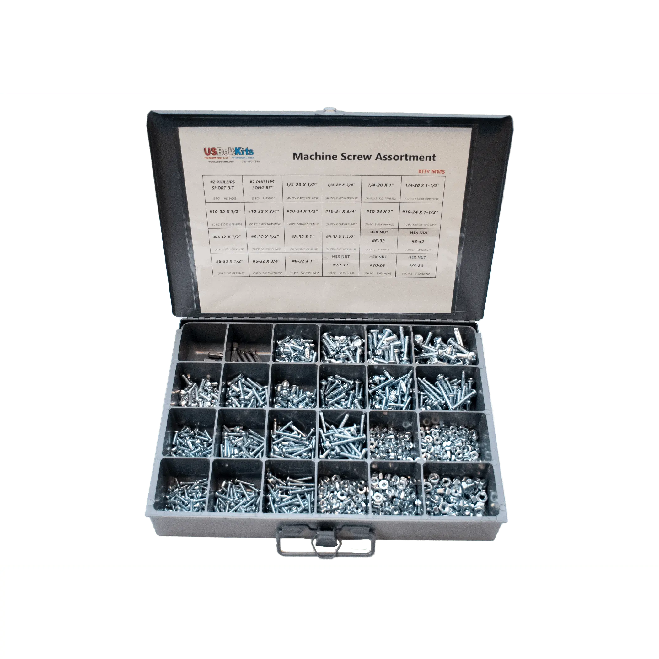 1500-Piece Hardware Assortment with Machine Screws, Screws, Nuts, Bolts, Bits, Small Latch-Handled Drawer Storage for General Fastening Use